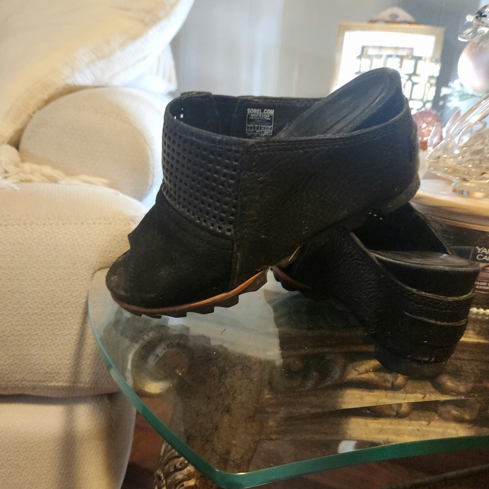 Sorel Black Textured Mules with Platform Sole